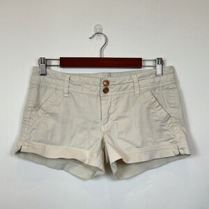 BKE Emily Shorts Khaki Beige Distressed Button Fly Women's Size 27 Cotton Blend